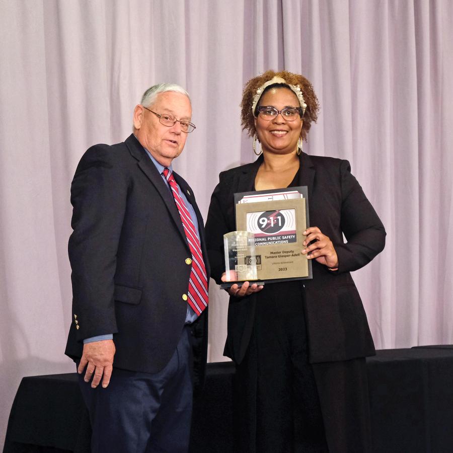 An awardee at the 2024 Telecommunicators Appreciation Celebration