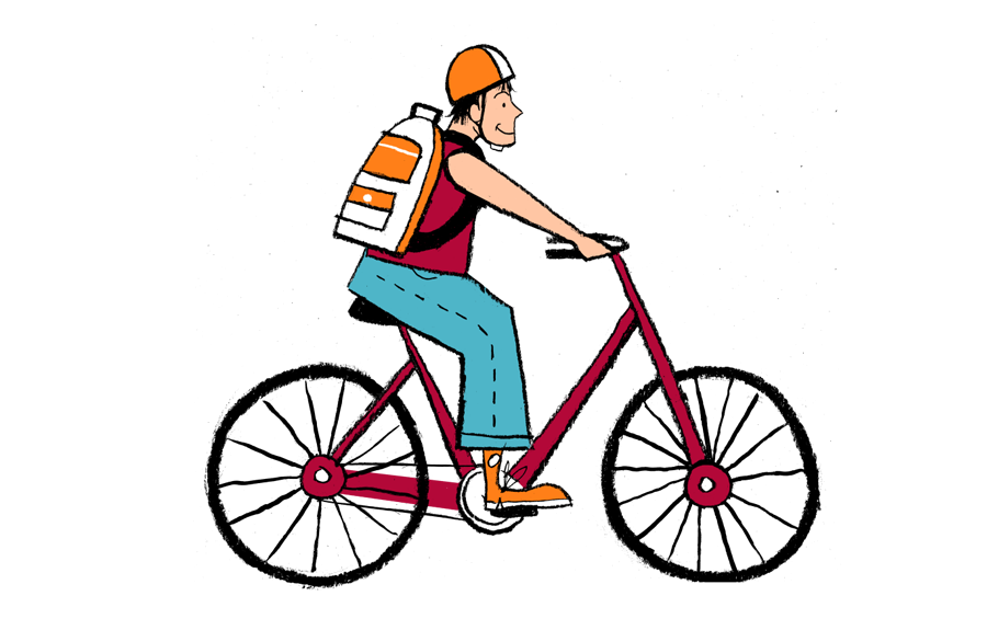 An illustration of a man riding a bicycle