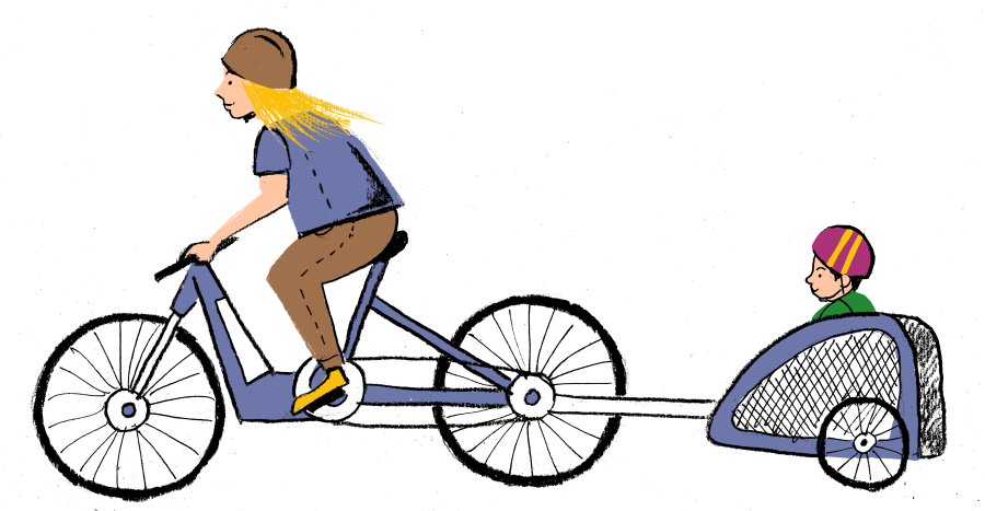 Mom and child cyclist.
