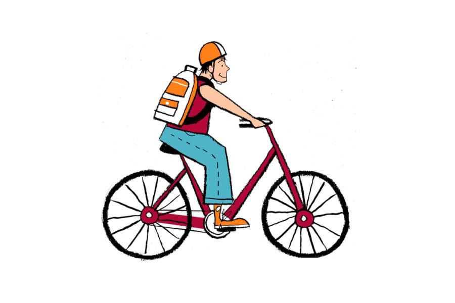 An illustration of a person riding a bike