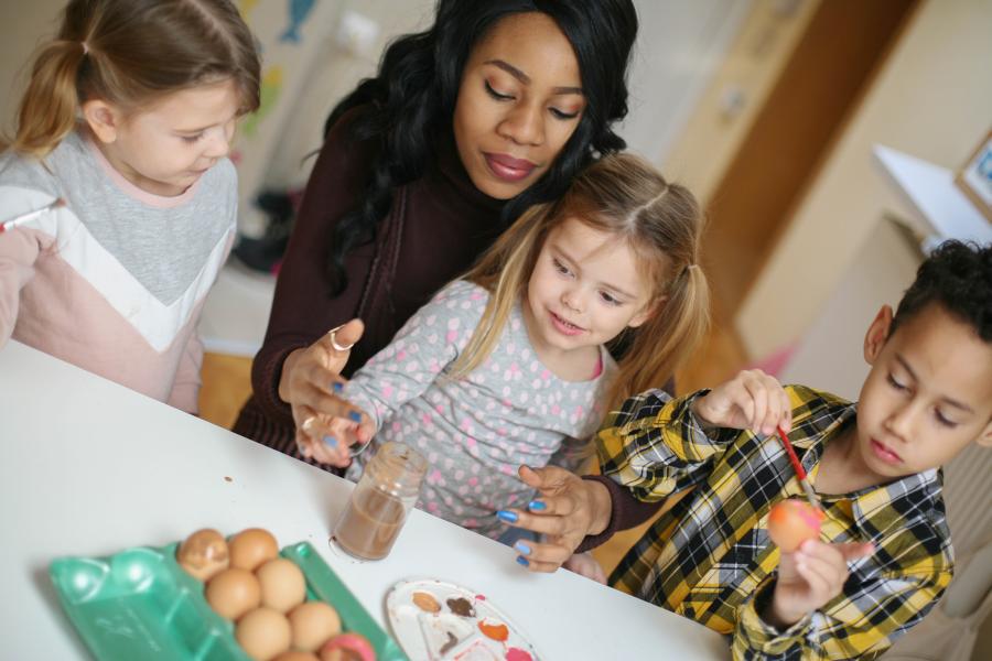 Children with teacher in a child care center