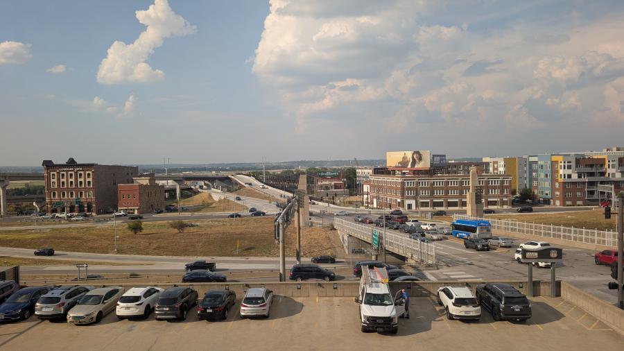 Buck Bridge view with parking lot and highway