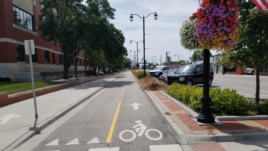 Kansas Ave streetscape in downtown Olathe as part of a Planning Sustainable Places study implemented