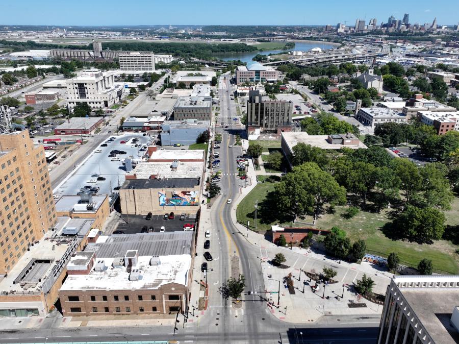Aerial view of downtown Kansas City, Kansas