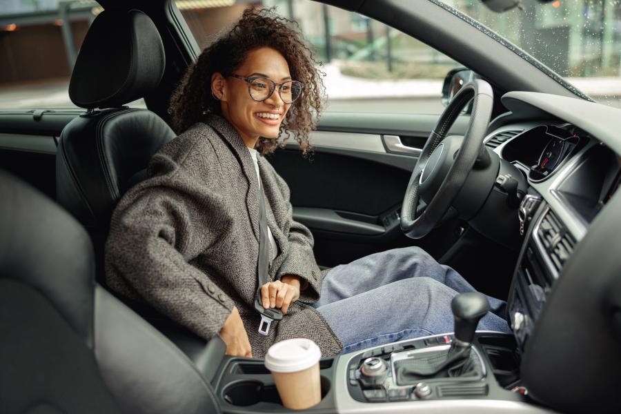 Woman seatbelt in car