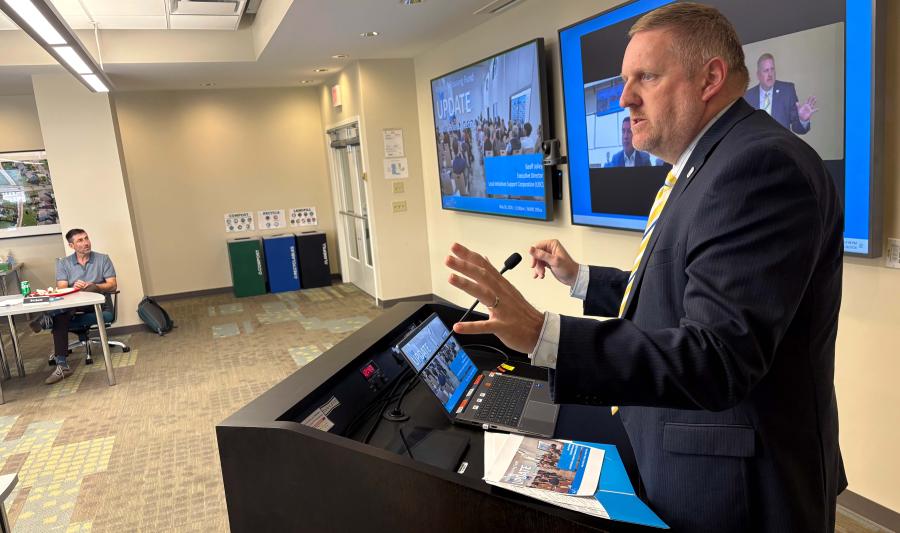 Geoff Jolley, of LISC Greater Kansas City, speaks to the MARC Board about the Regional Housing Fund.